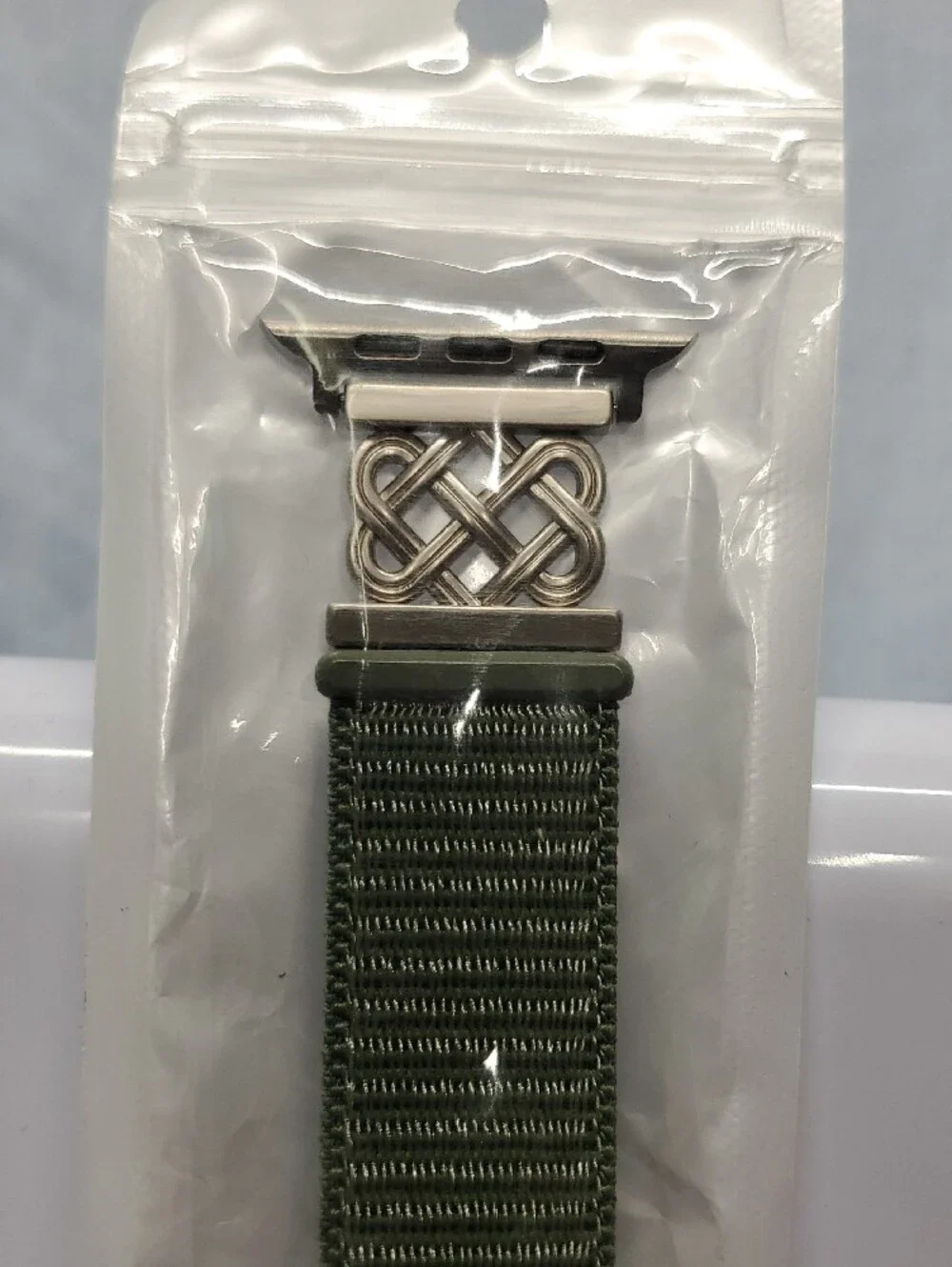 Apple Olive Green Woven Nylon Watch Band with Silver Connectors